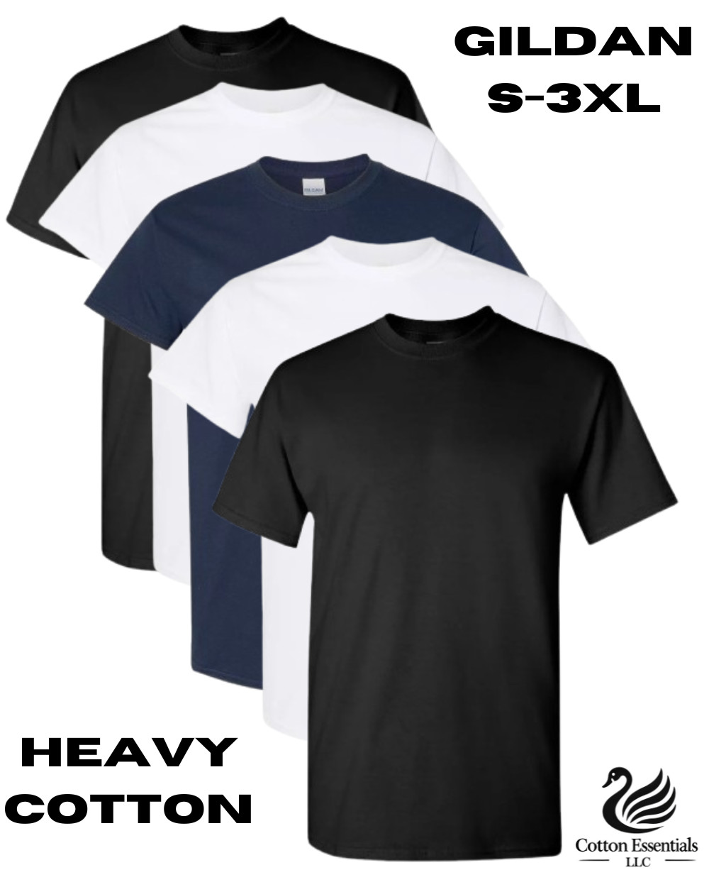 Gildan (5-pack) Bulk Solid Heavy Cotton Short Sleeve Blank Men T-Shirt S-3XL