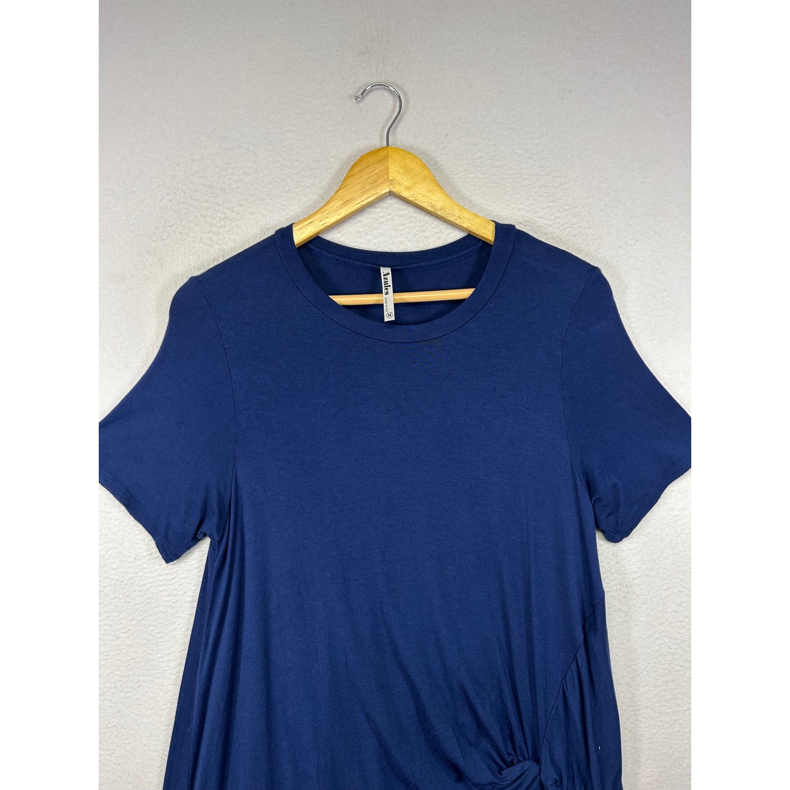 Minimalist Azules Women M Navy Blue Side Knot Asymmetrical Tunic Top ATP-2298 RS
