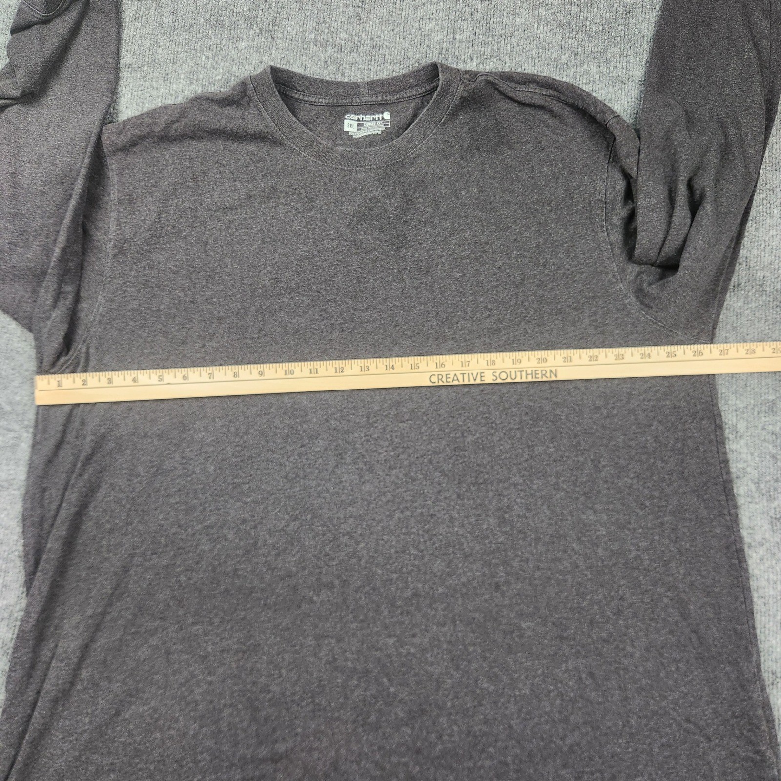 Carhartt Mens 2XL Loose Fit Long Sleeve Logo Graphic TShirt Charcoal Grey Orange