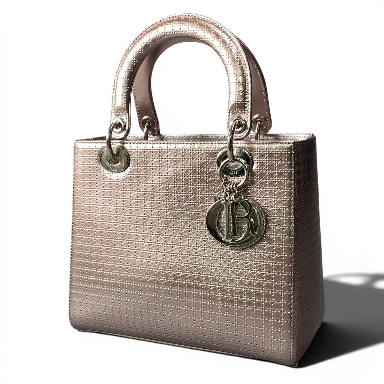 Christian Dior Lady Handbag Metallic Pink Bag Ta1 Used