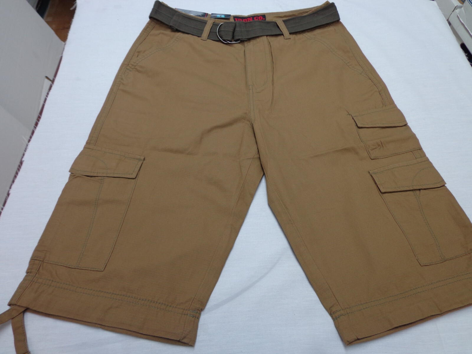 IRON CO. ‘Messenger’ Cargo Belted Below Knee Shorts Vintage Tobacco Size 30 NEW