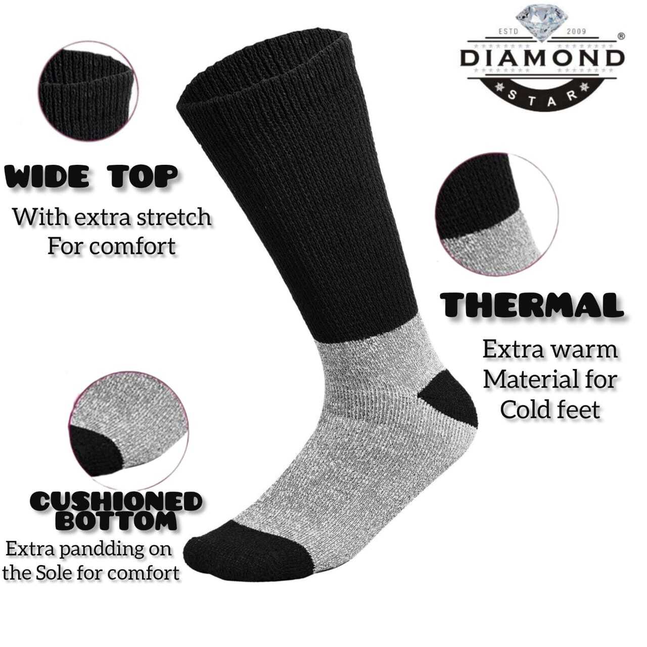 3-12 Pairs Men’s Thermal Diabetic Socks Thick Warm Winter Non-Binding Crew Socks