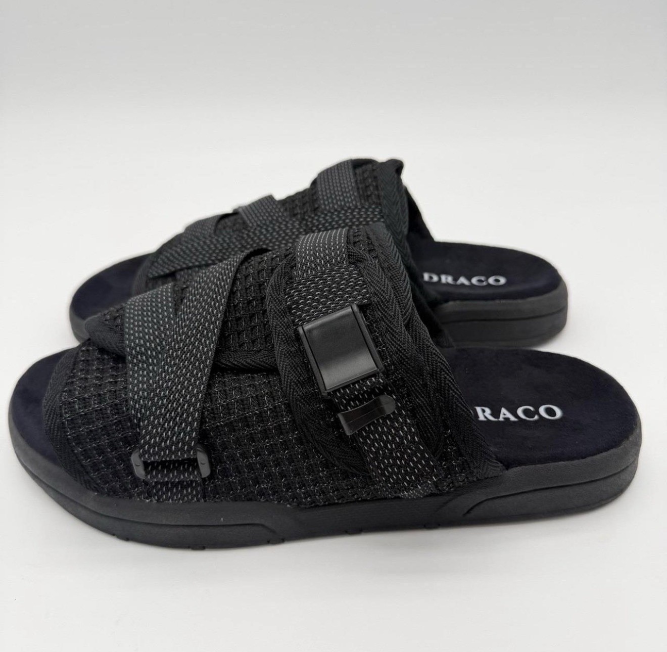 DRACO Men’s Black Slide Sandals Size 11 Adjustable Strap Synthetic Logo