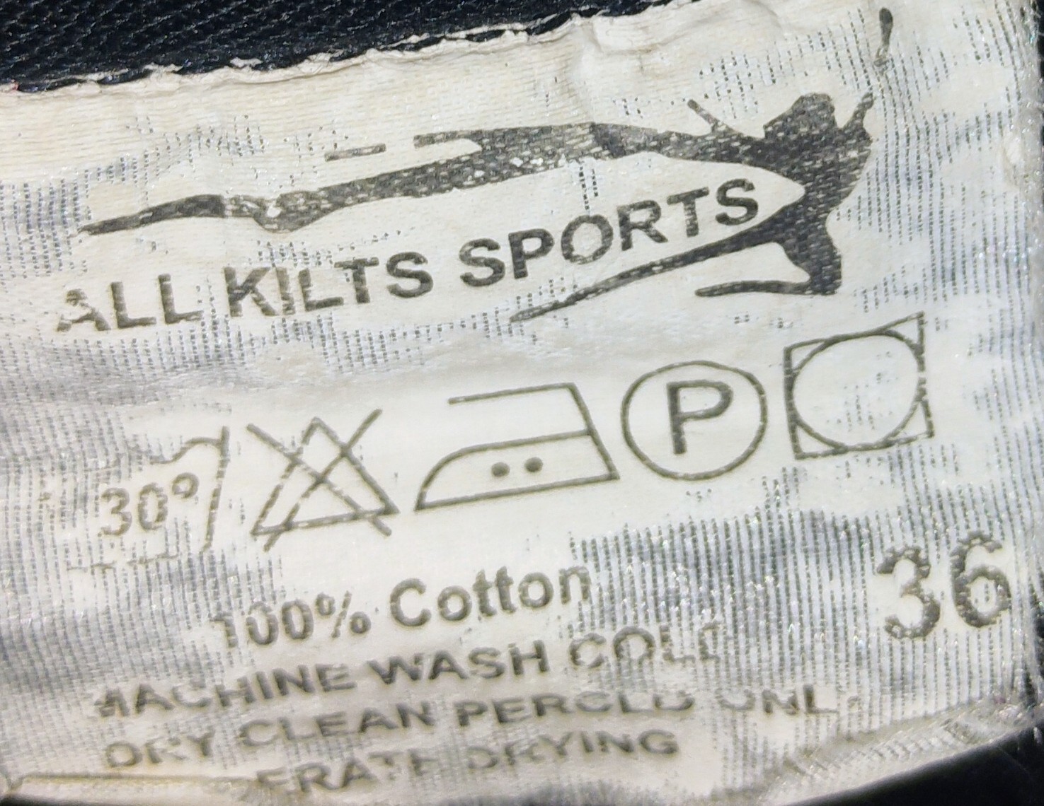 All Kilts Sports Deluxe Black 100% Cotton Sport Kilt Men Size 36 Kilt Style