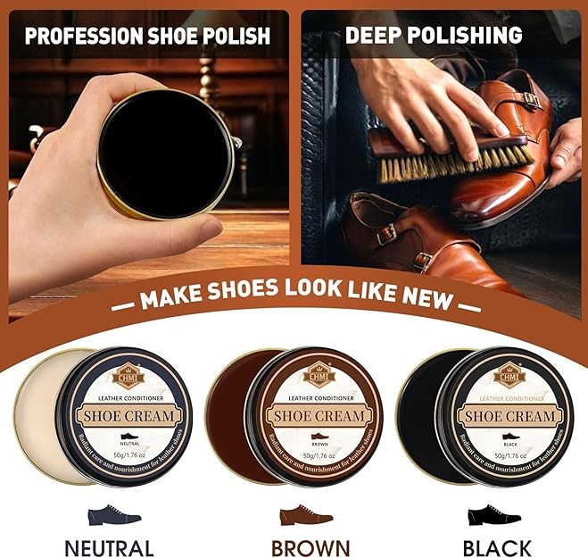 16PCS Leather Shoe Polish Kit,Shoe Shine Kit with Black/Brown Shoe Polish,Shoe B