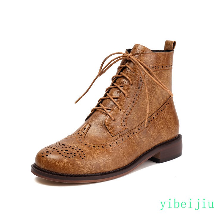 Women’s Wing Tip Brogue Ankle Boots Booties Low Heel Leather Shoes Casual Carved