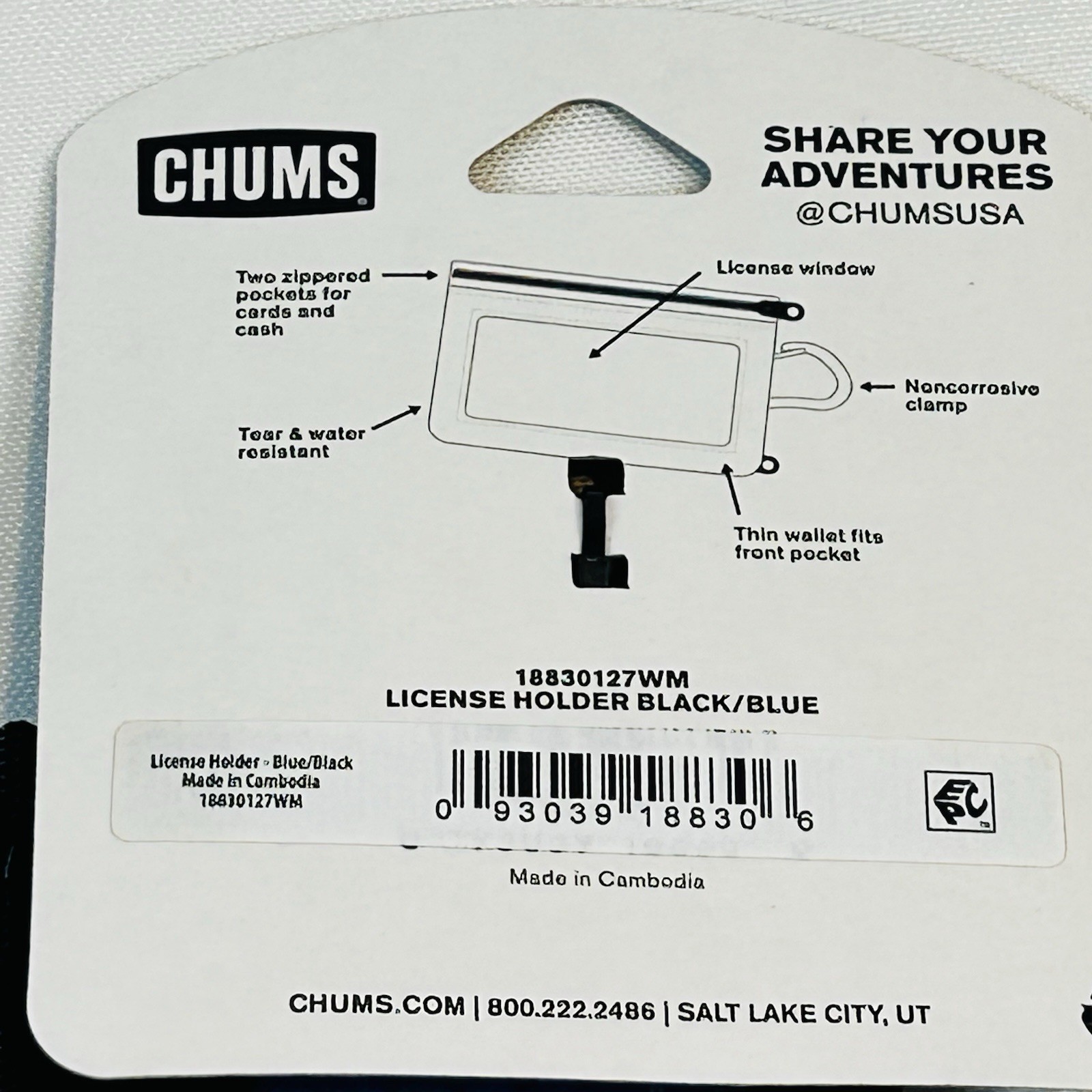Chums Wallets License Holder Black Blue ID Holder Zipper Keyring