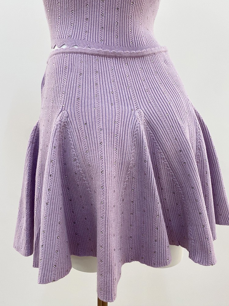 🎁🎁AUTHENTIC Sandro Women Sweet Round Neck Knit Purple Vest Skirt Suit Tops SML