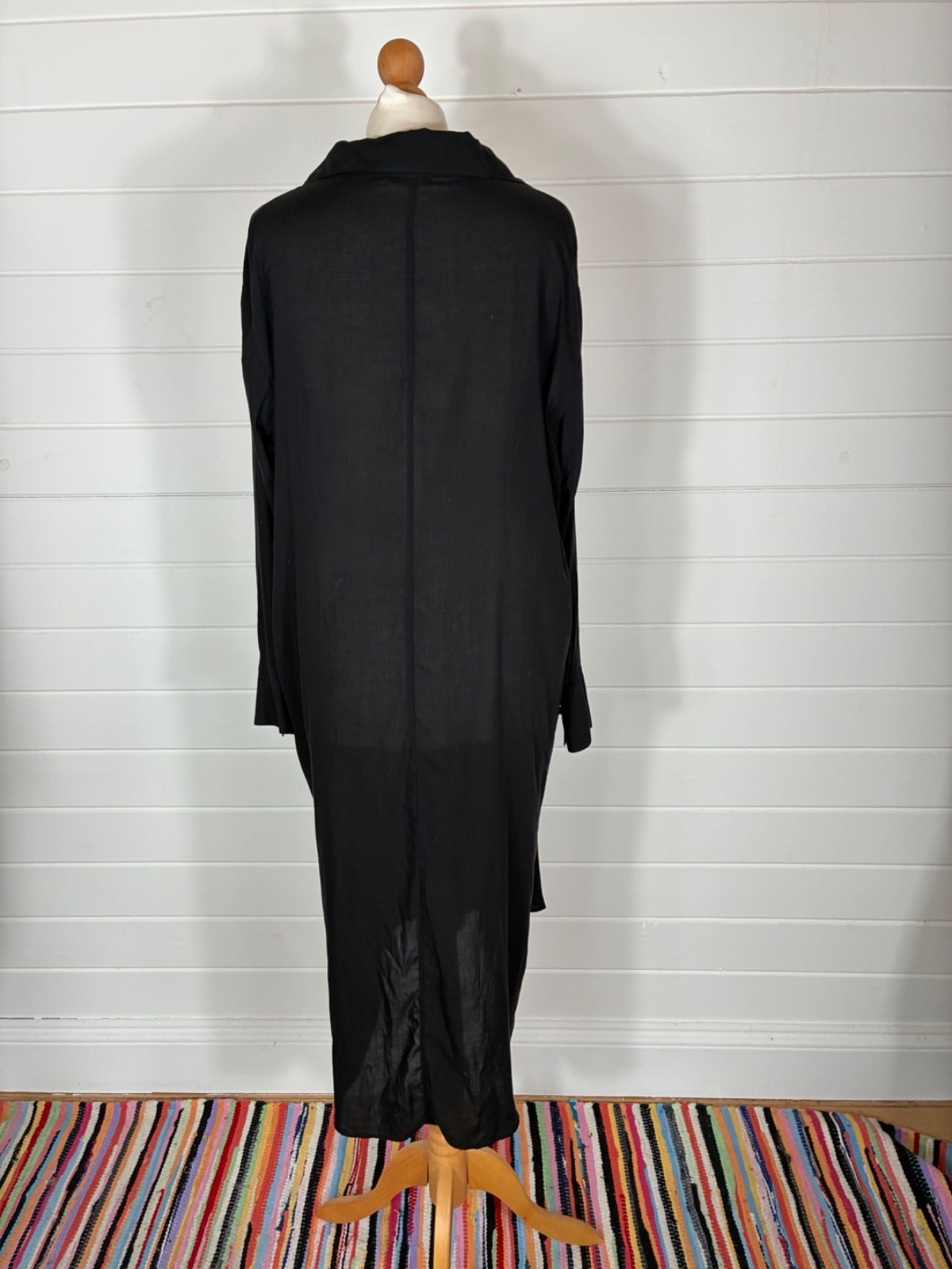 H&M LONG BLACK TUNIC STYLE LONG SLEEVE DRESS S GENEROUS FIT 10 12 14 MINIMALIST