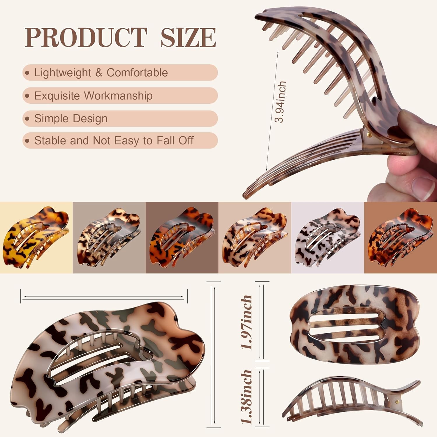 Flat Hair Clips for Women, 6 PCS Flat Claw Clips for Women, Duckbill Hair Clips