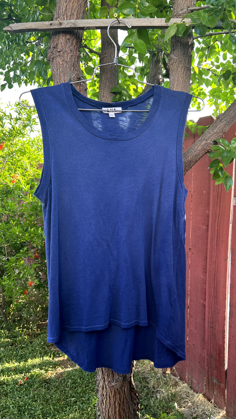 LNA Revolve Blue Muscle Tank Top Soft Thin Boho Navy Blue Yoga XS 100% Cotton