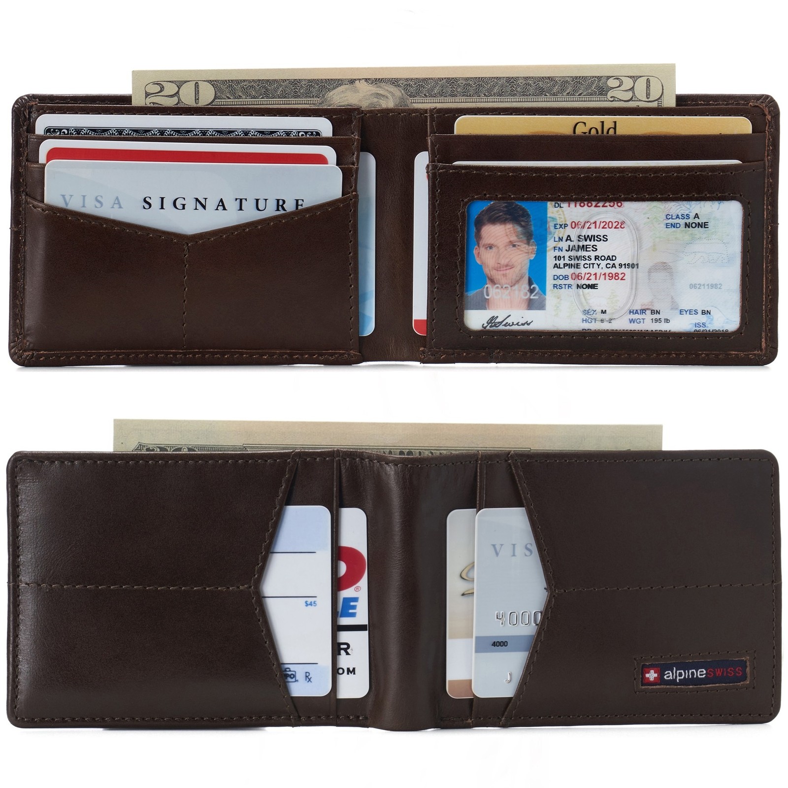 Alpine Swiss Delaney Slim Bifold Wallet | Front Pocket Wallet | 8 Card Slots ID