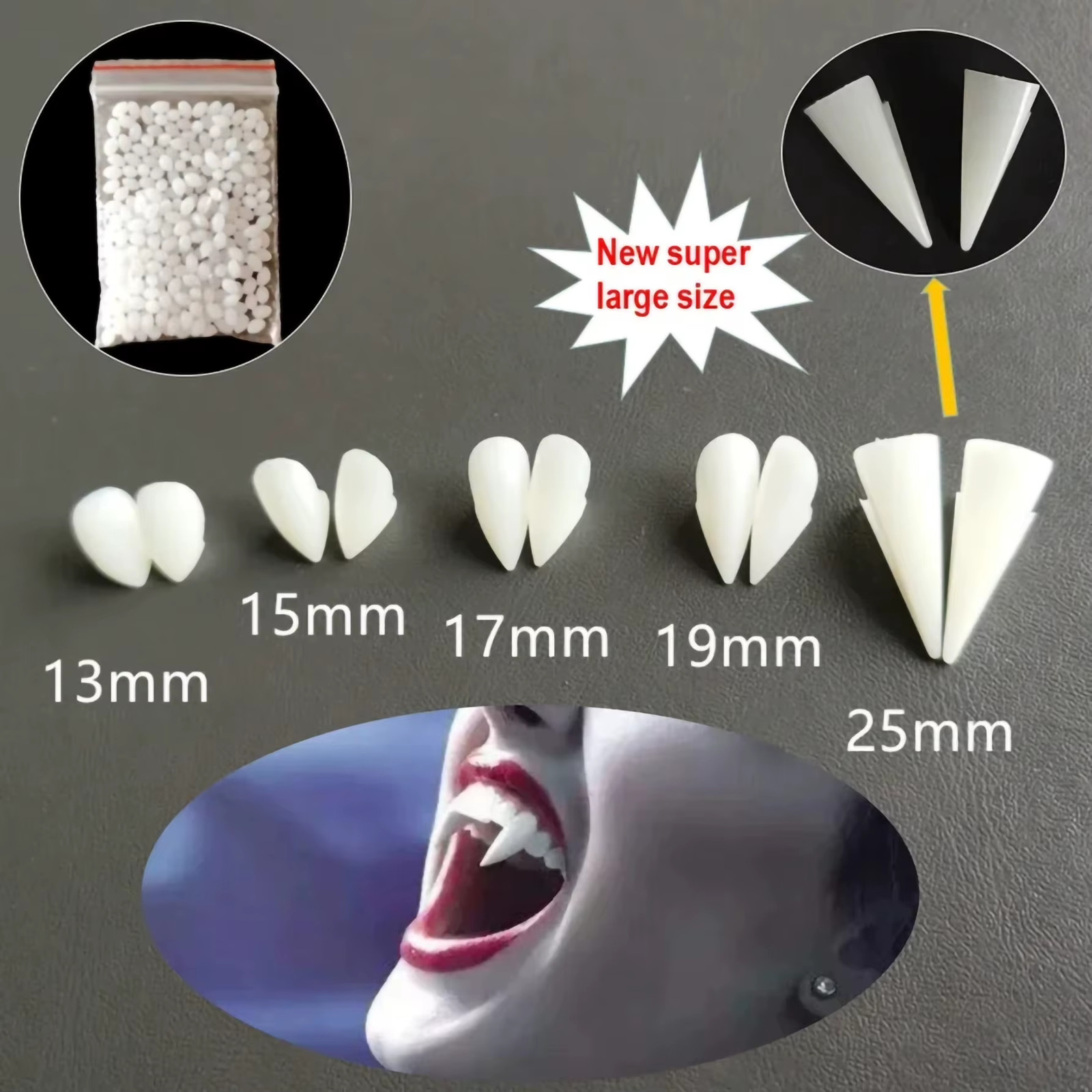 Suit Resin Vampire Teeth Fangs Halloween Props Diy Teeth plus Glue Teeth Props C