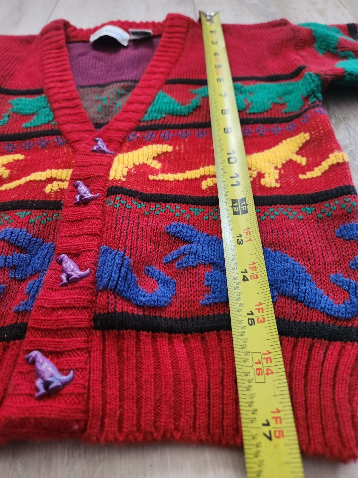WAY COOL Kids Dinosaur Long Sleeve Knit Cardigan Multi Dino Buttons Size L (7)