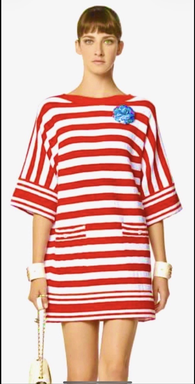 4.8K New Chanel 2019 White Red Stripe Dress 40 42 44 8 10 12 Logo Jacket S M L