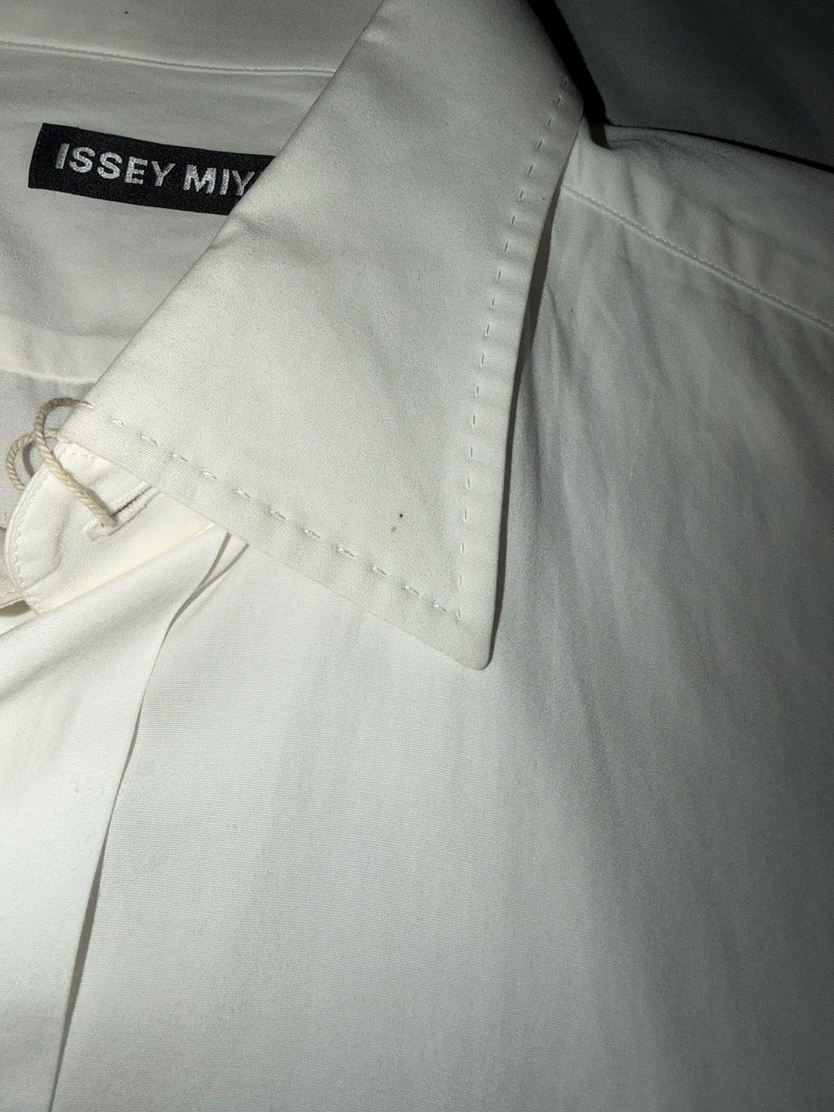 Issey Miyake White Cotton Solid Long Sleeve Point Collar Pocket Shirt Sz 3
