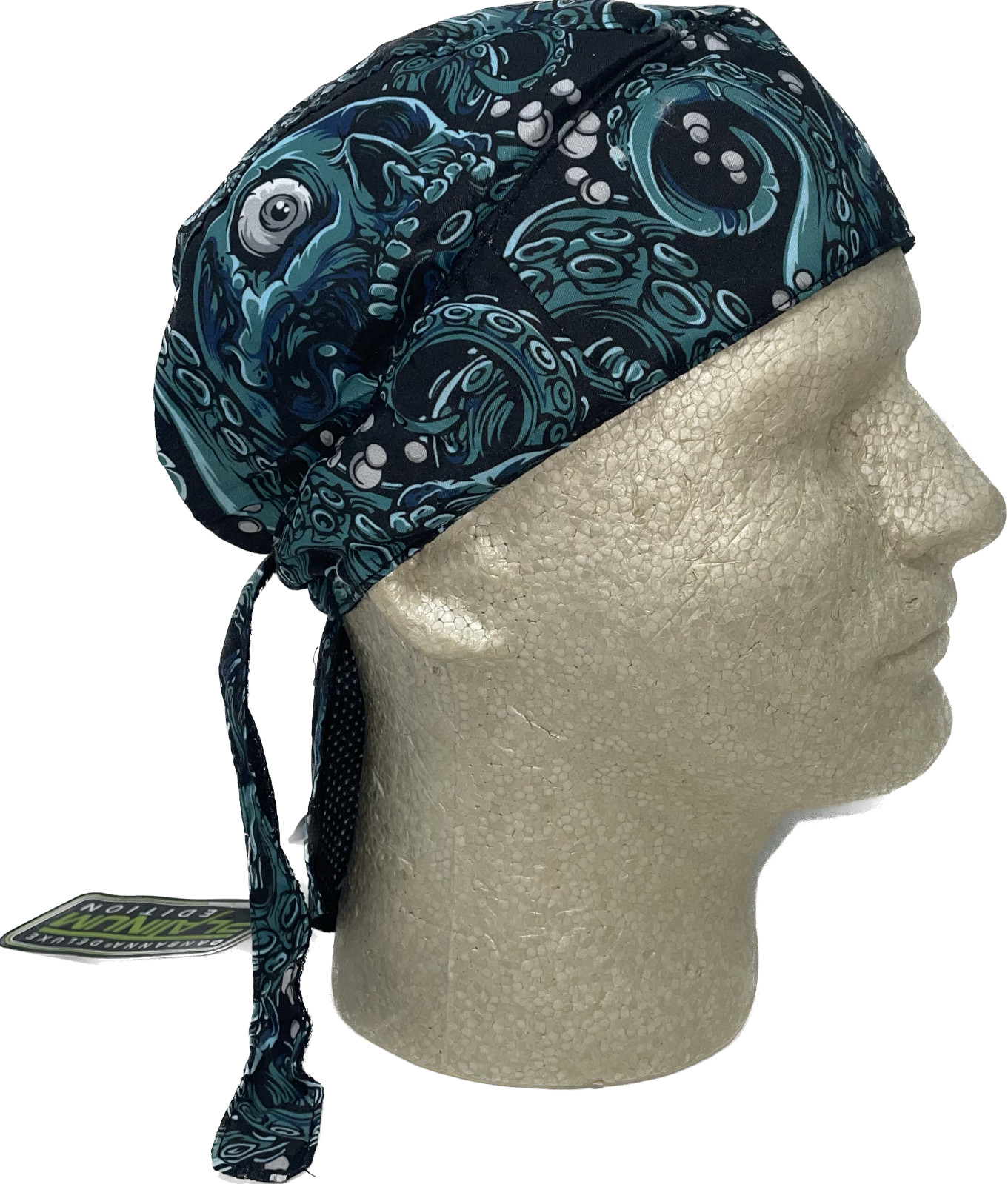 Platinum Durag Doo Rag Skull Cap Sweatband Biker Da Kraken Teal Blue Black White