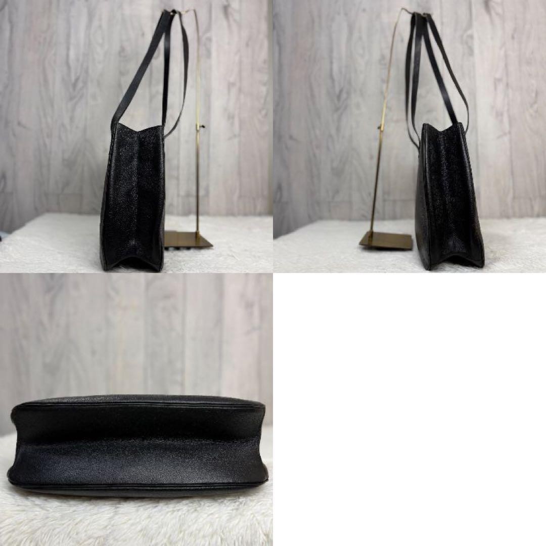 CELINE All Leather Black Vintage Tote Bag with Circle Turn Lock Authentic