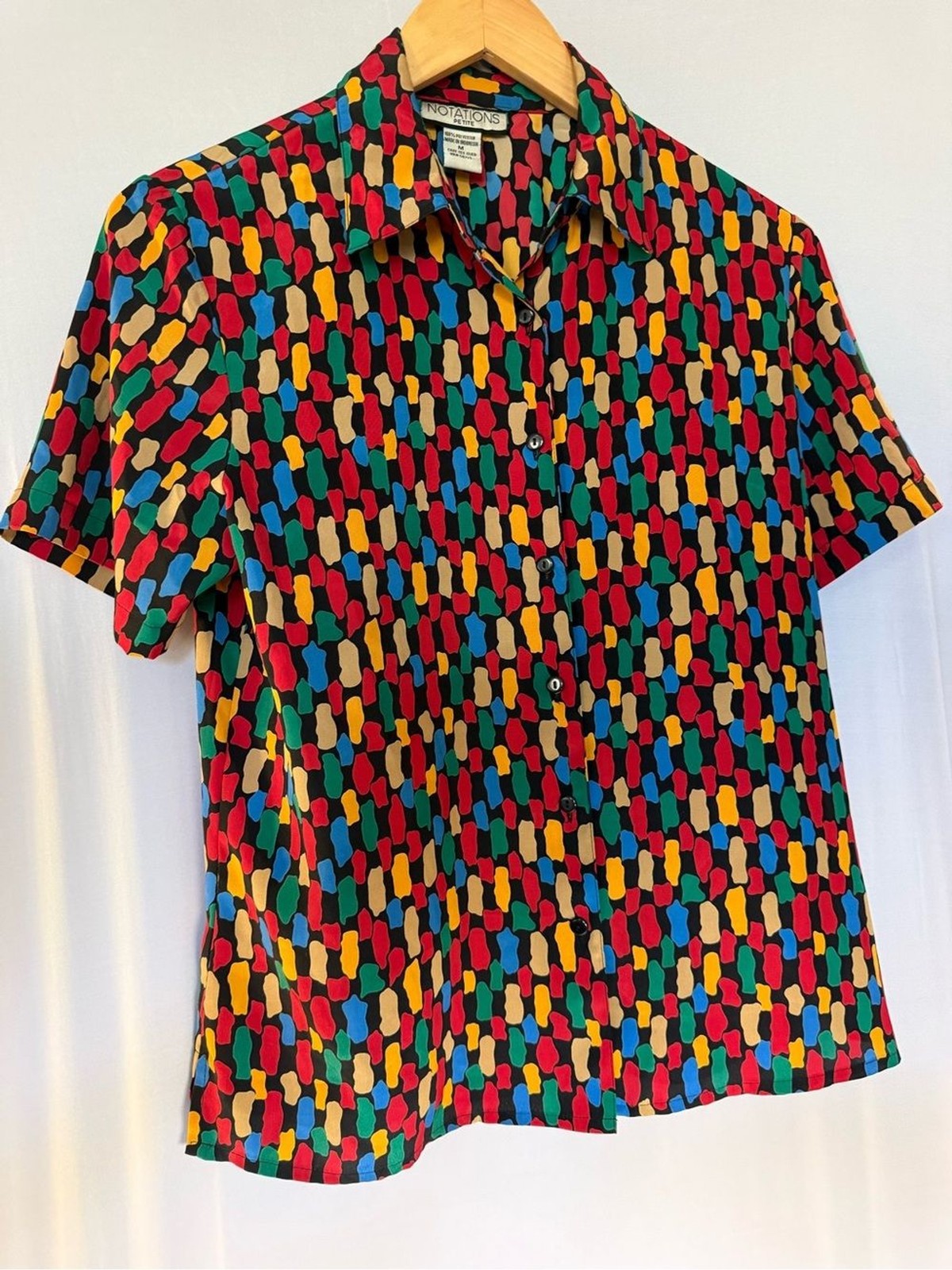 Notations Multicolor Geometric Short-Sleeve Button-Down Shirt