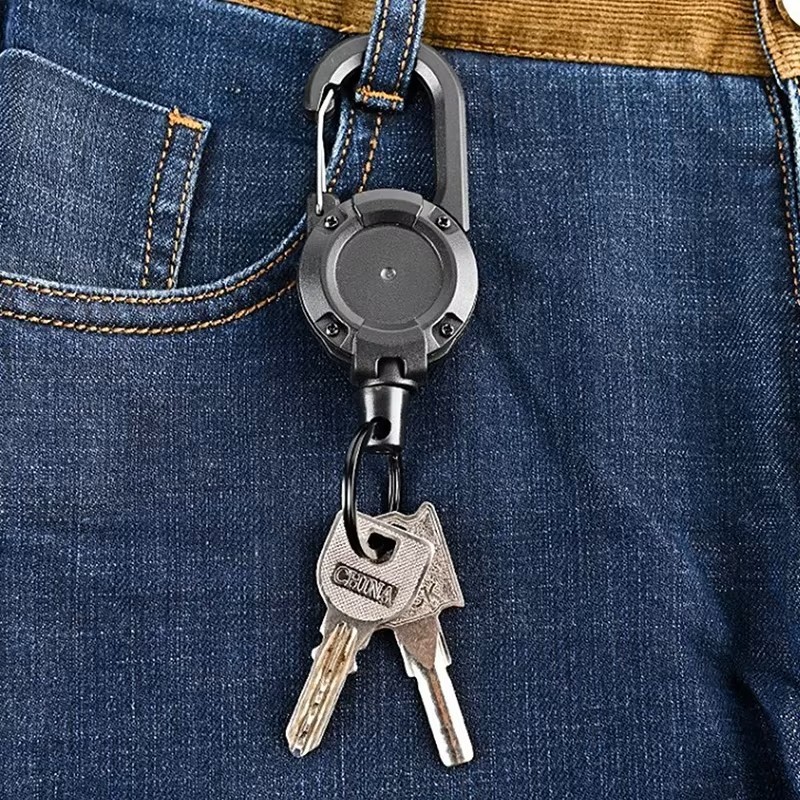 1/2/4Pcs Retractable Heavy Duty Reel Carabiner Keychain Badge Holder Steel Wire