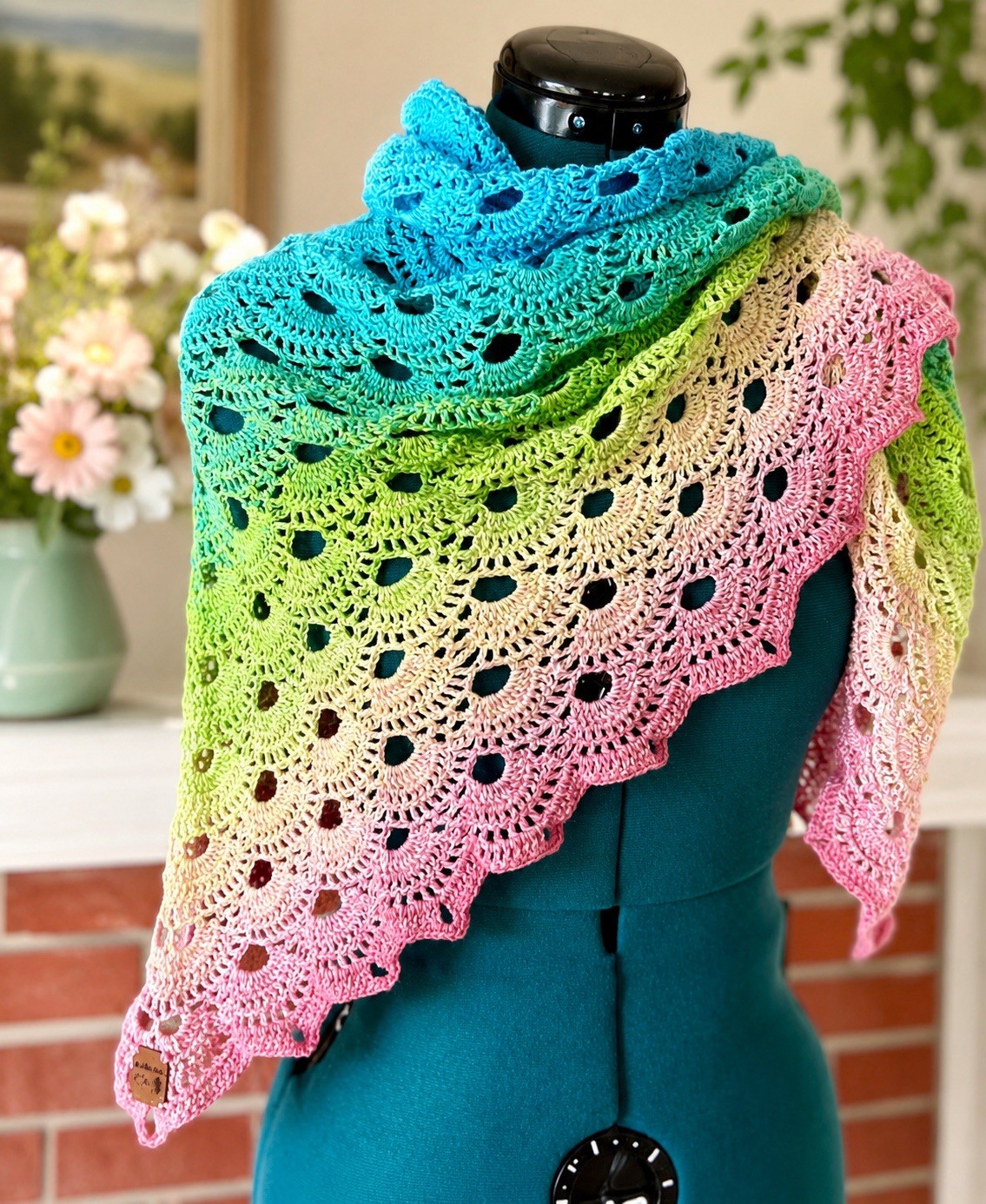 Handmade Crocheted Summer Shawl Wrap Boho Hippie Festival Beach Coverup