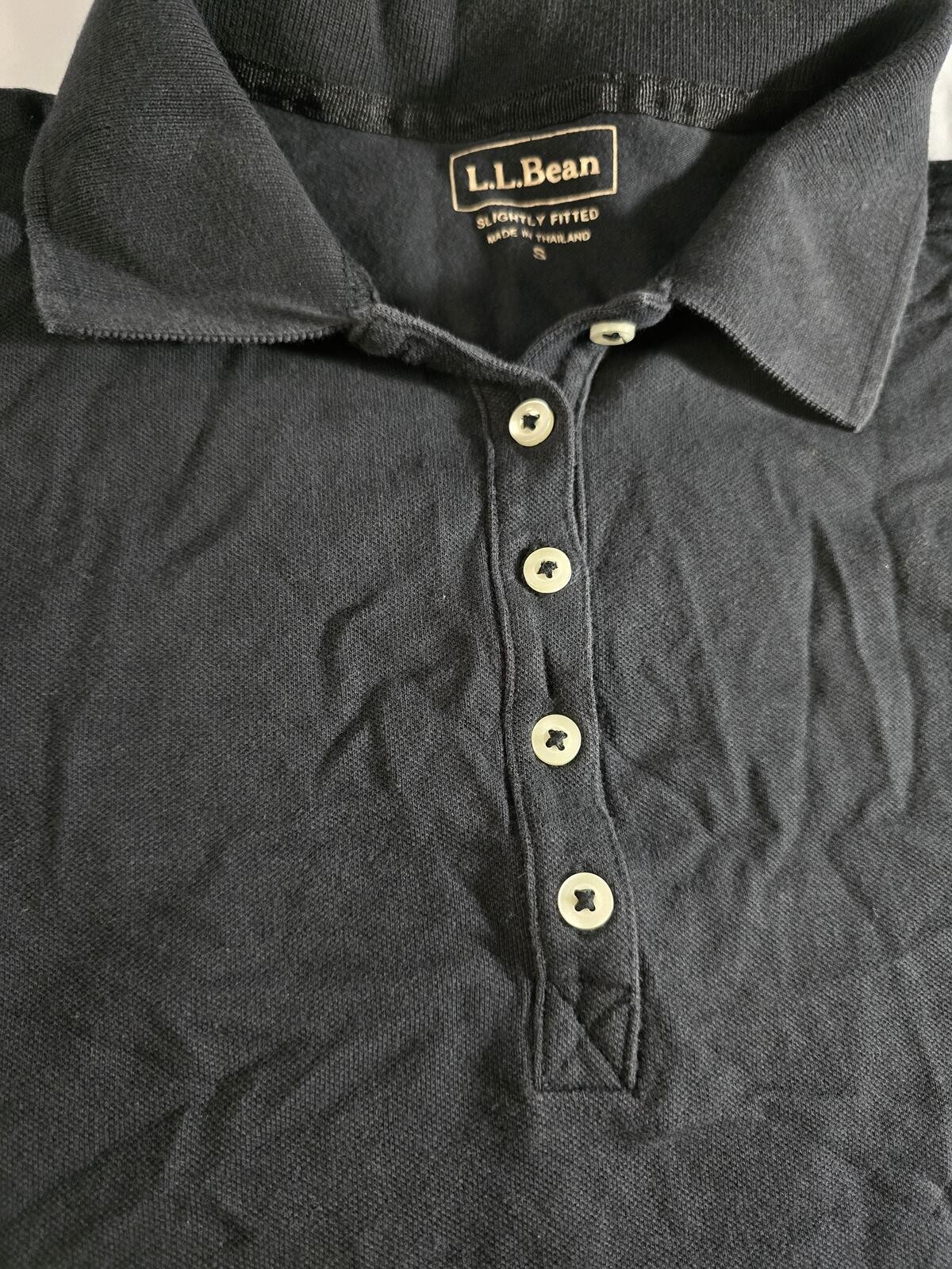 LL Bean Womens Short Sleeve Polo Shirt Black Slightly Fitted Pique Size S