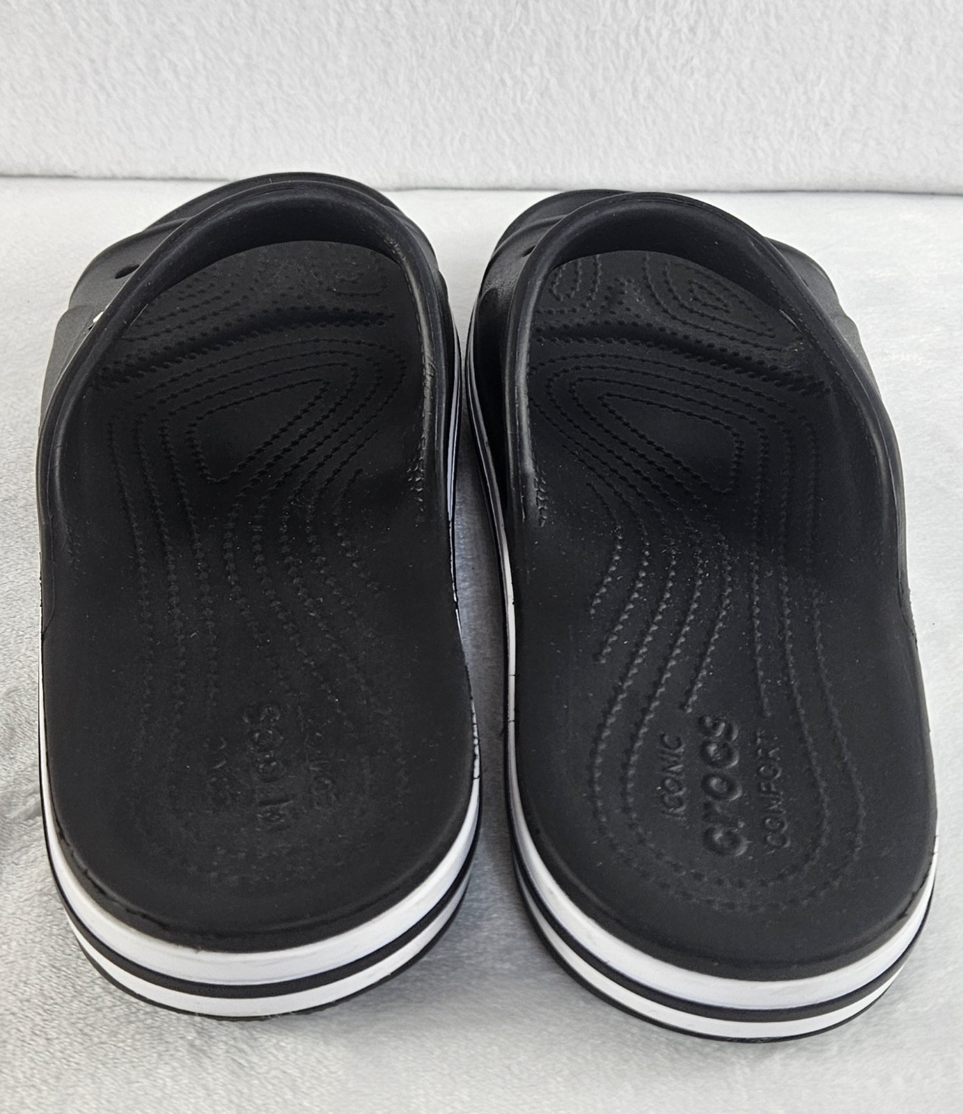 Crocs Unisex Bayaband Slide Sandals Black/White Water Friendly Womens 10 Mens 8