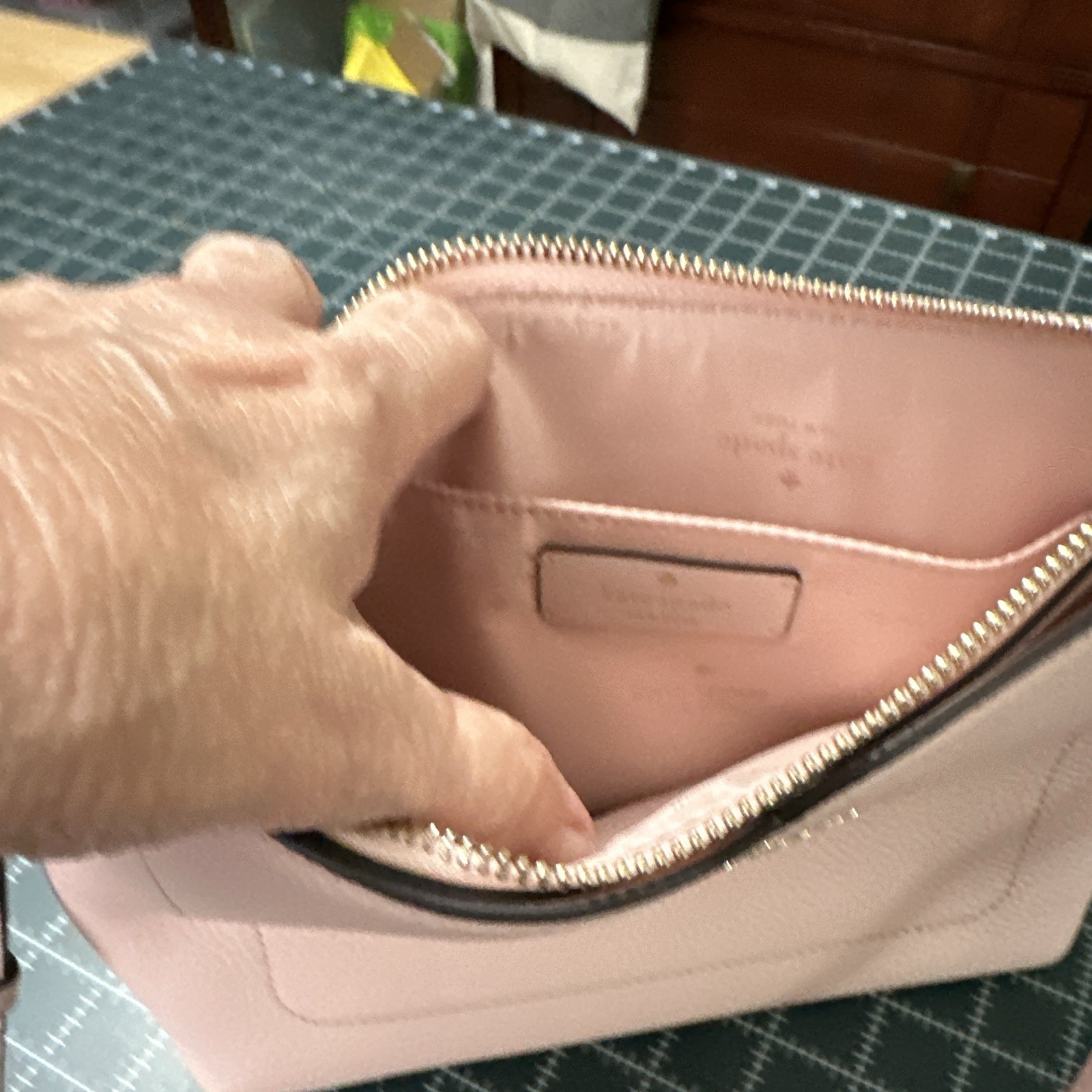kate spade new york Pink Pebbled Zip Small Crossbody, Adjustable Strap, Gold
