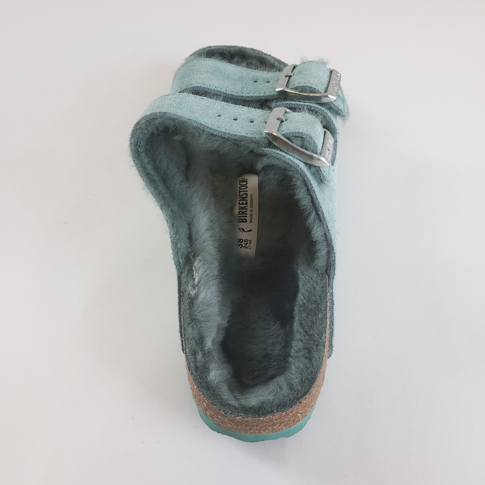Birkenstock Arizona Shearling Fur Sandals Teal Green 37 240 L6 M4 Women 6 Men 4