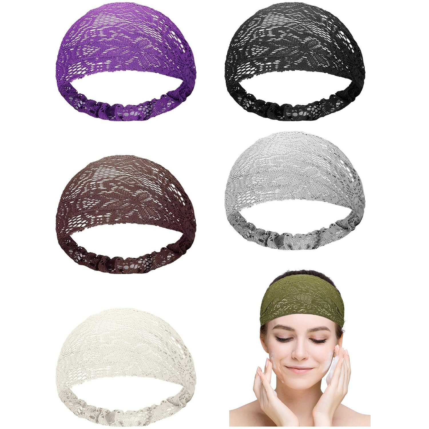 WILLBOND 6 Pieces Lace Headbands for Women Crochet Head Wrap Elastic Elegant Boh