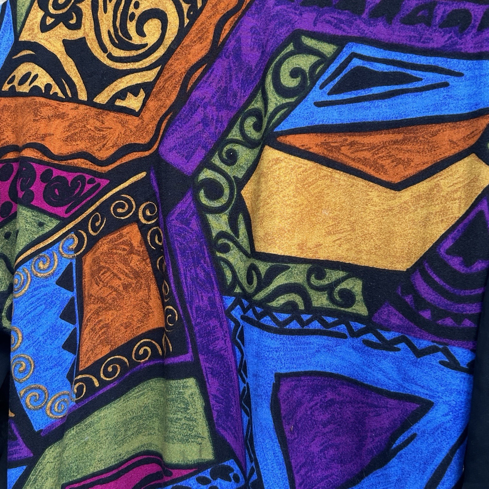 90s Vintage Marine West Jewel Tone Abstract Print Sheer Sleeve Button Up Blouse