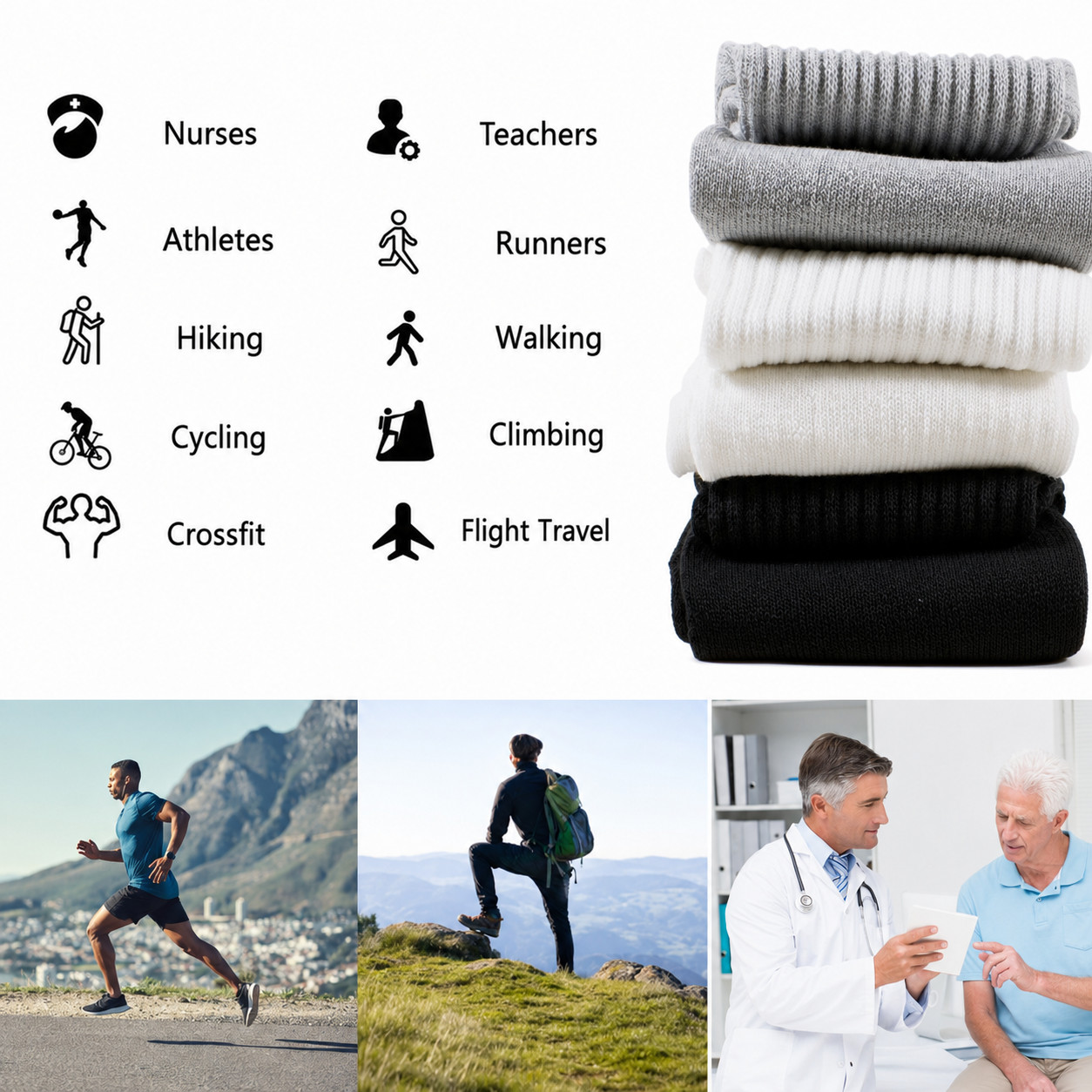 3-12 Pairs Men’ Solid Sports Athletic Work Plain Crew Socks Size 9-11 10-13