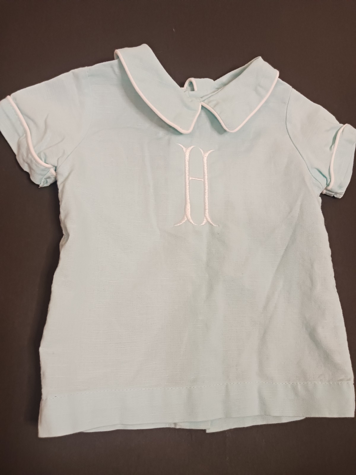 Embroidered Monogram Shirt Peter Pan Collar Cotton Linen 12M