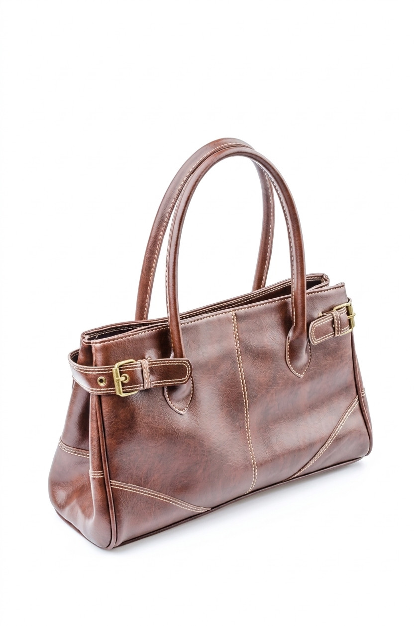 Women’s Brown Leather Handbag Classic Shoulder Tote Bag Elegant Satchel
