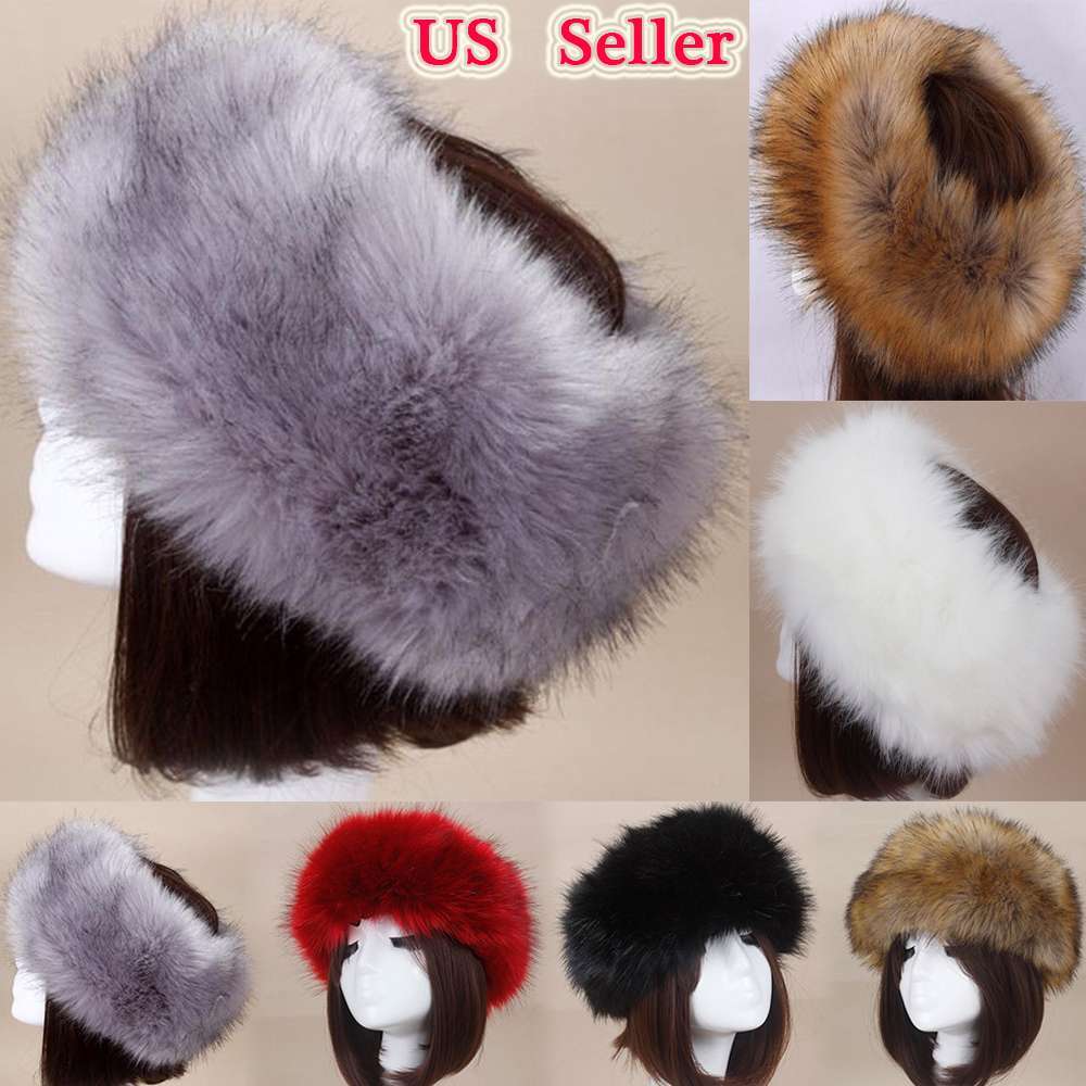 Women Thick Faux Fur Headband Hat Ear Winter Russian Fluffy Warm Snow Ski Cap