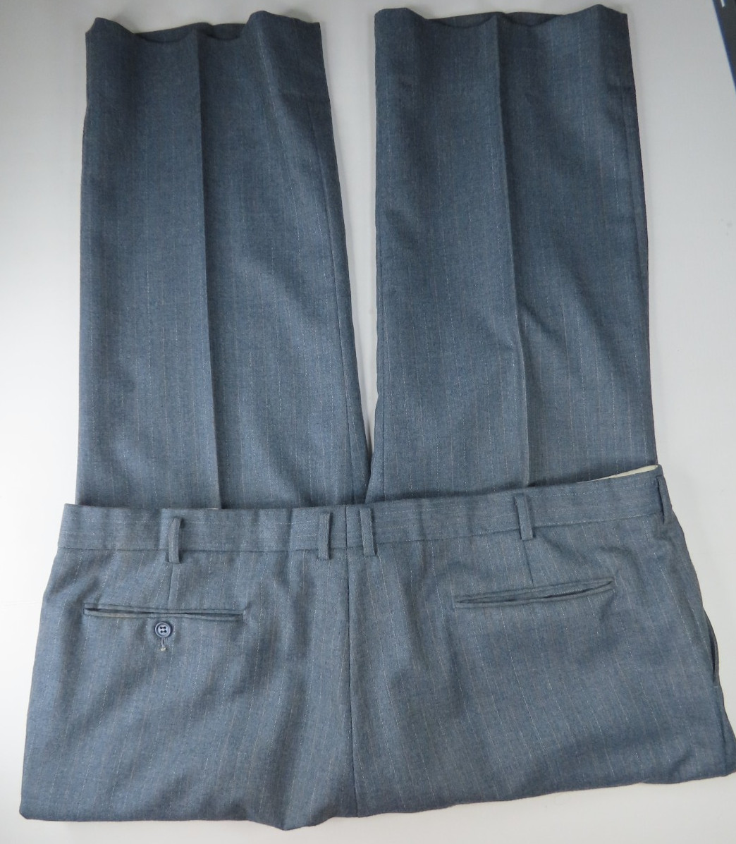 Vintage Three-Piece Mens Suit Gray Striped Wool Witty Brothers 43×28 48/50 R