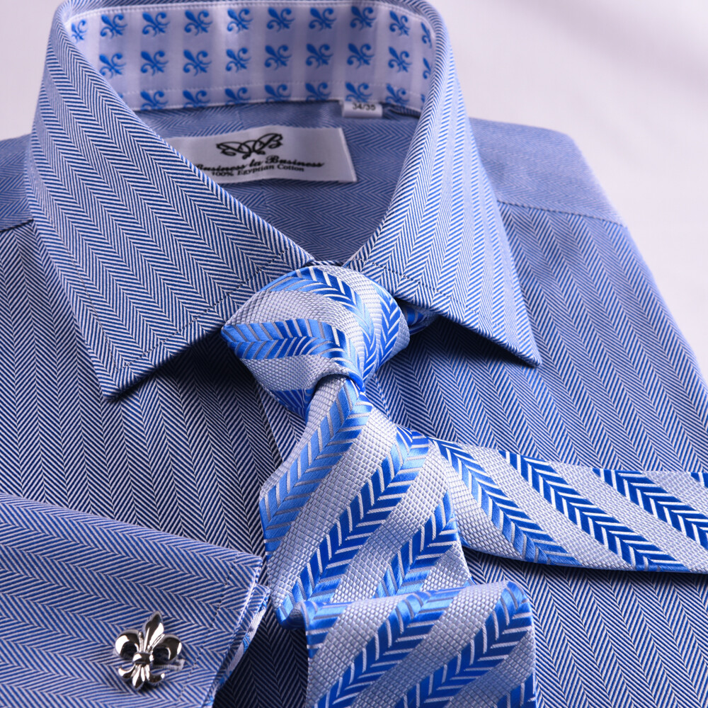 Limited Quatanty Mens Blue Formal Herringbone Business Dress Shirt French Cuffs