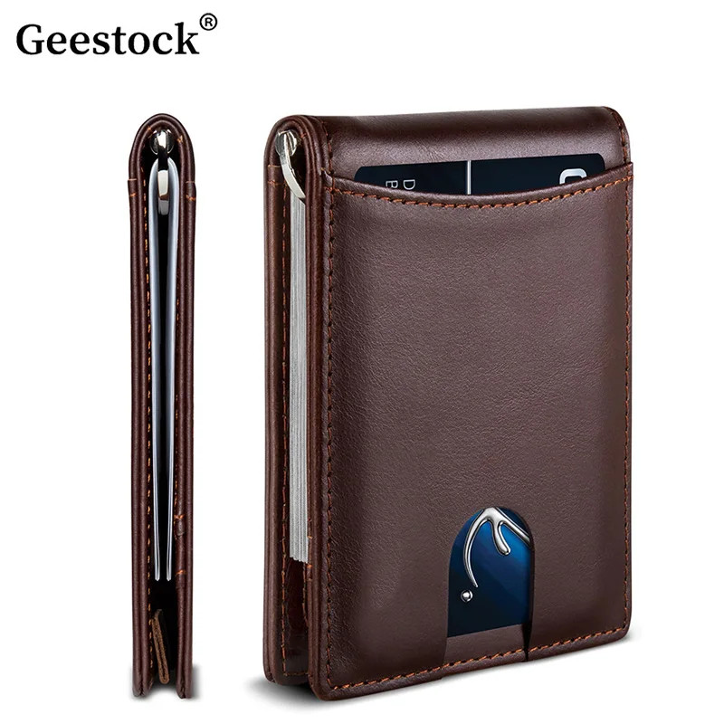 Geestock Slim Microfiber Leather RFID Blocking Credit Card Wallet with Money Cli