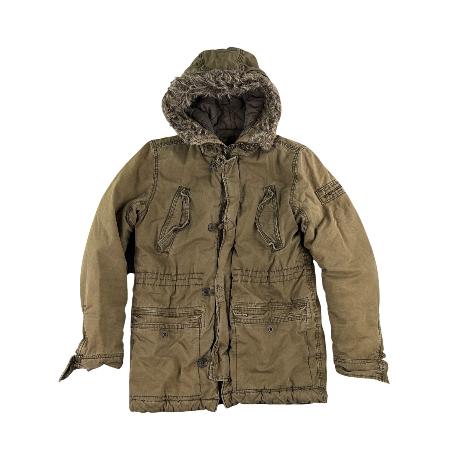 VTG Abercrombie & Fitch Wilcox Jacket Men’s XL Olive Green Faux Fur Hooded Parka