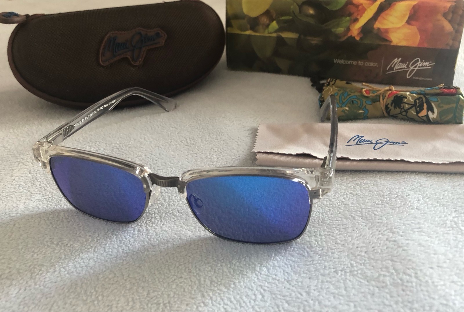 Maui Jim Kawika B257-05CR Square Sunglasses Clear Frame Blue Plastic Lens