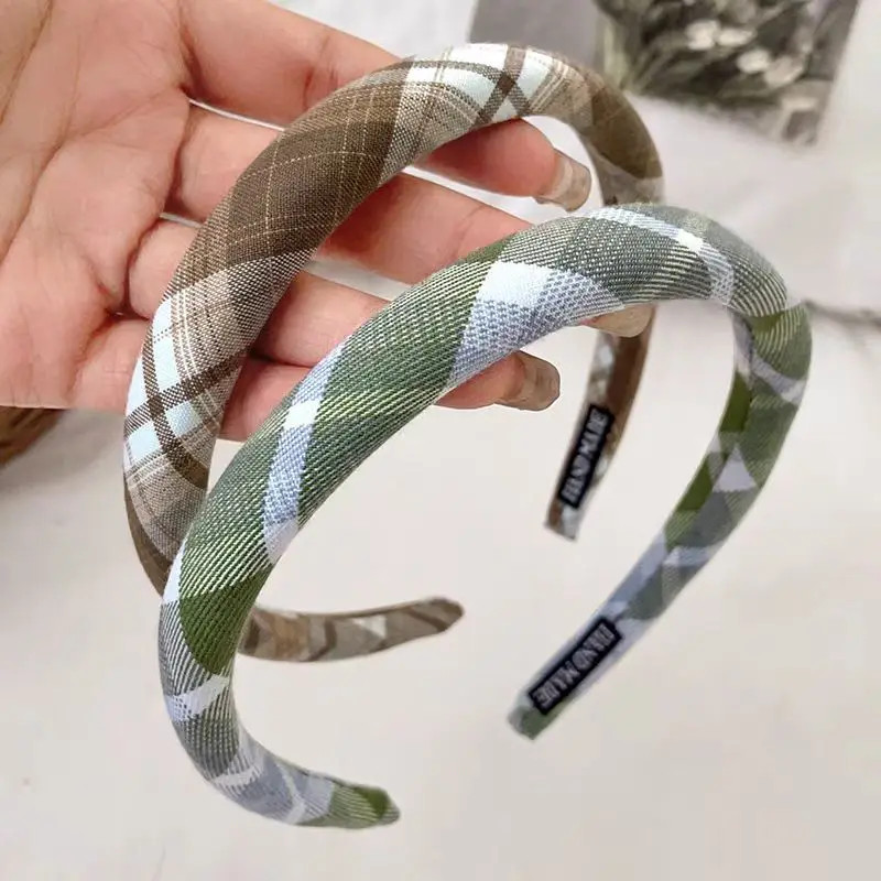 1/2/3pcs Spring Summer Women Solid Color Head Hoop Princess Girls Sweet Plaid Cl