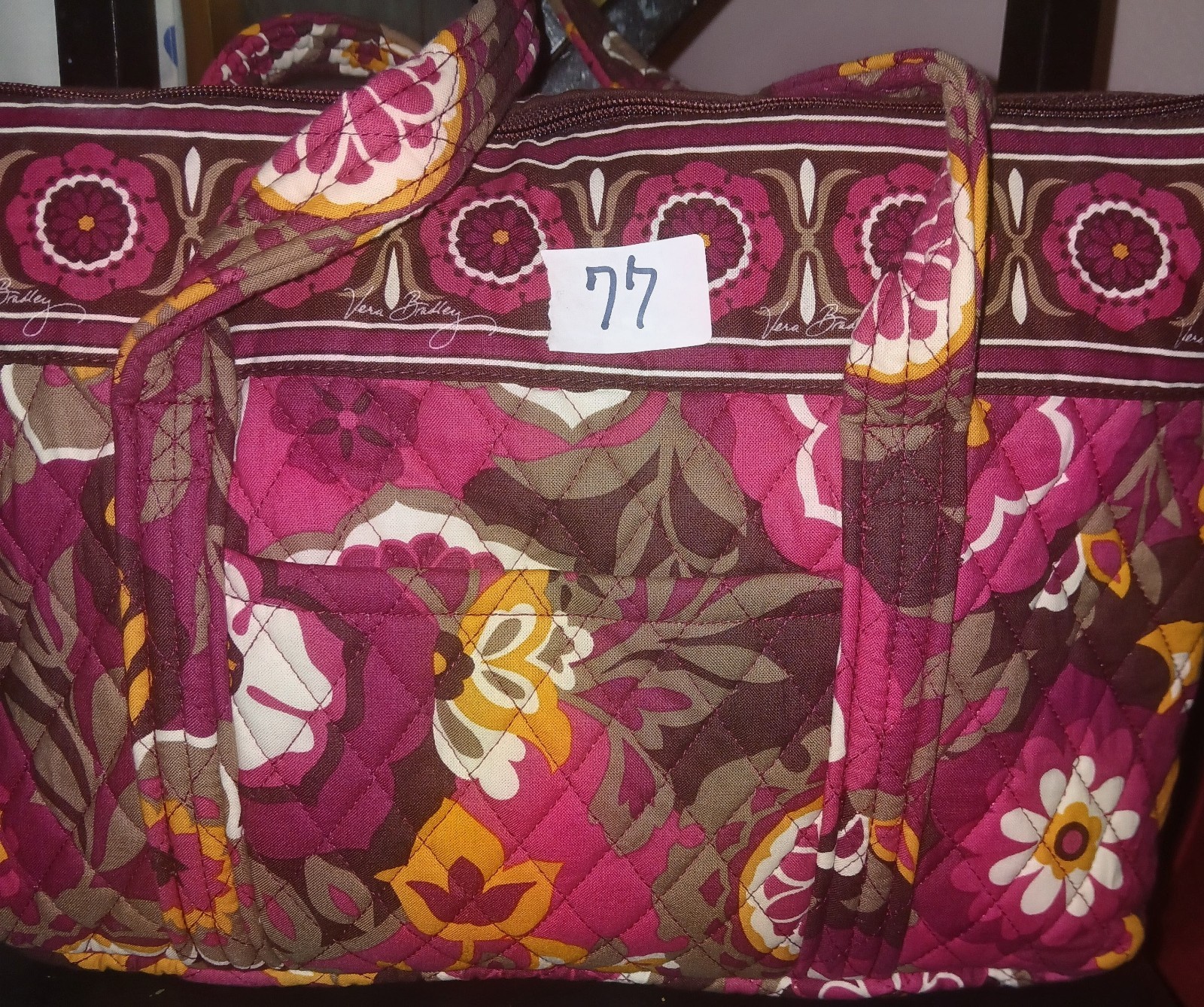 Vera Bradley Women’s Floral Tote Bag Pink Brown Multicolor Zip w/ Inner Pockets