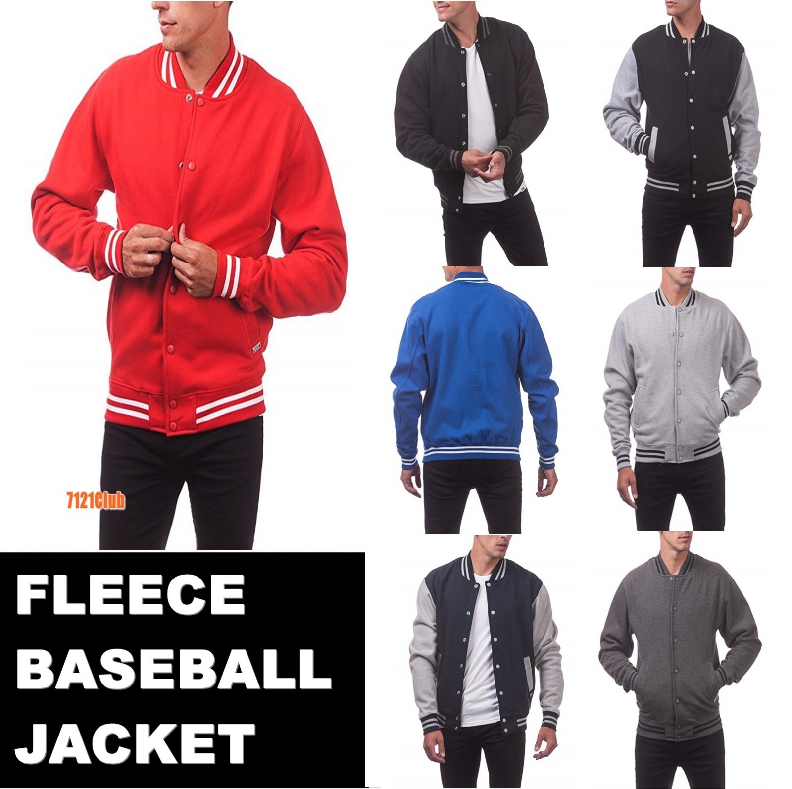 PRO CLUB MEN’S BASEBALL VARSITY COLLEGE LETTERMAN FLEECE JACKET BIG & TALL S-7XL