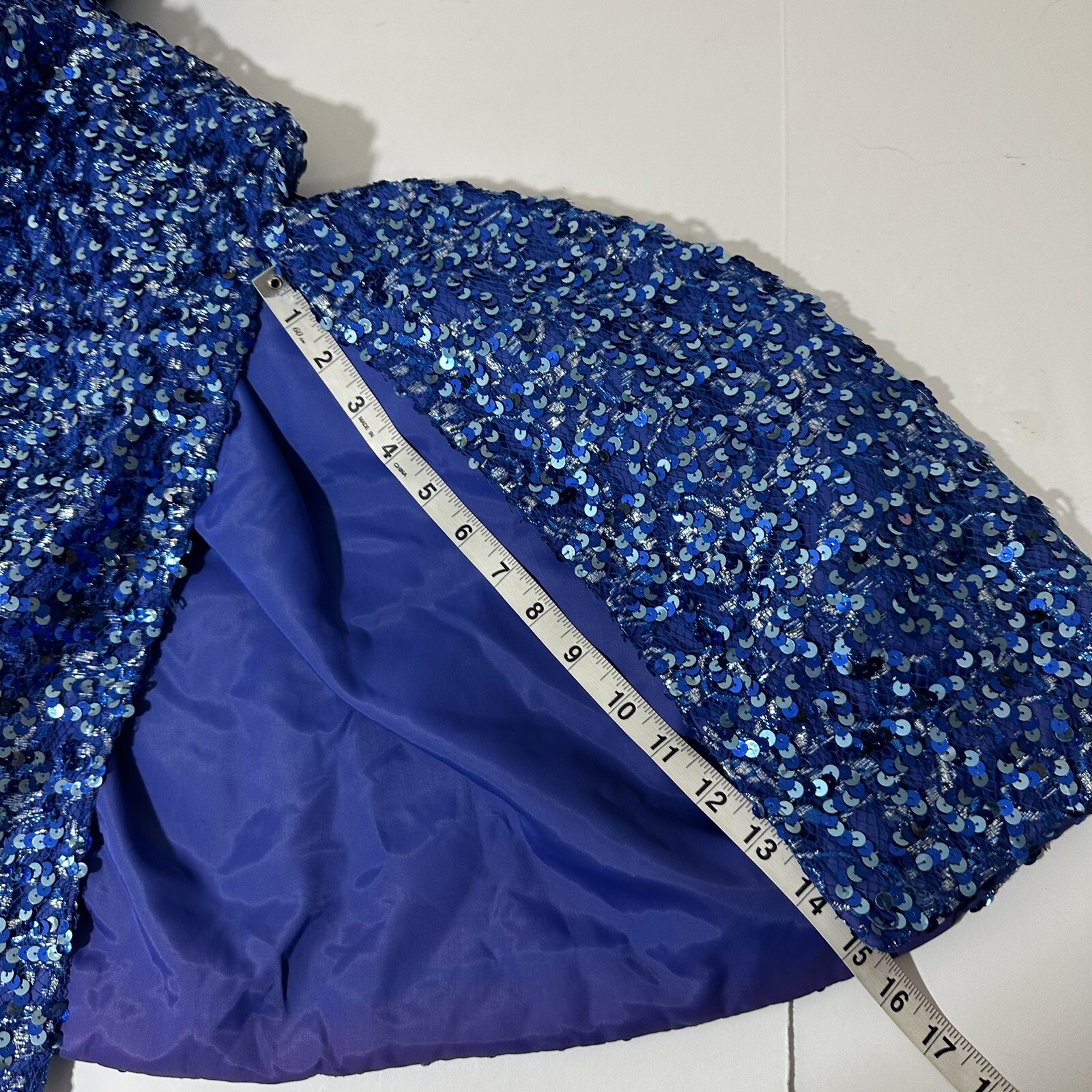 Vtg 70s Embellished Sequined Dress Party Cocktail Blue Full Length Prom Eras 10