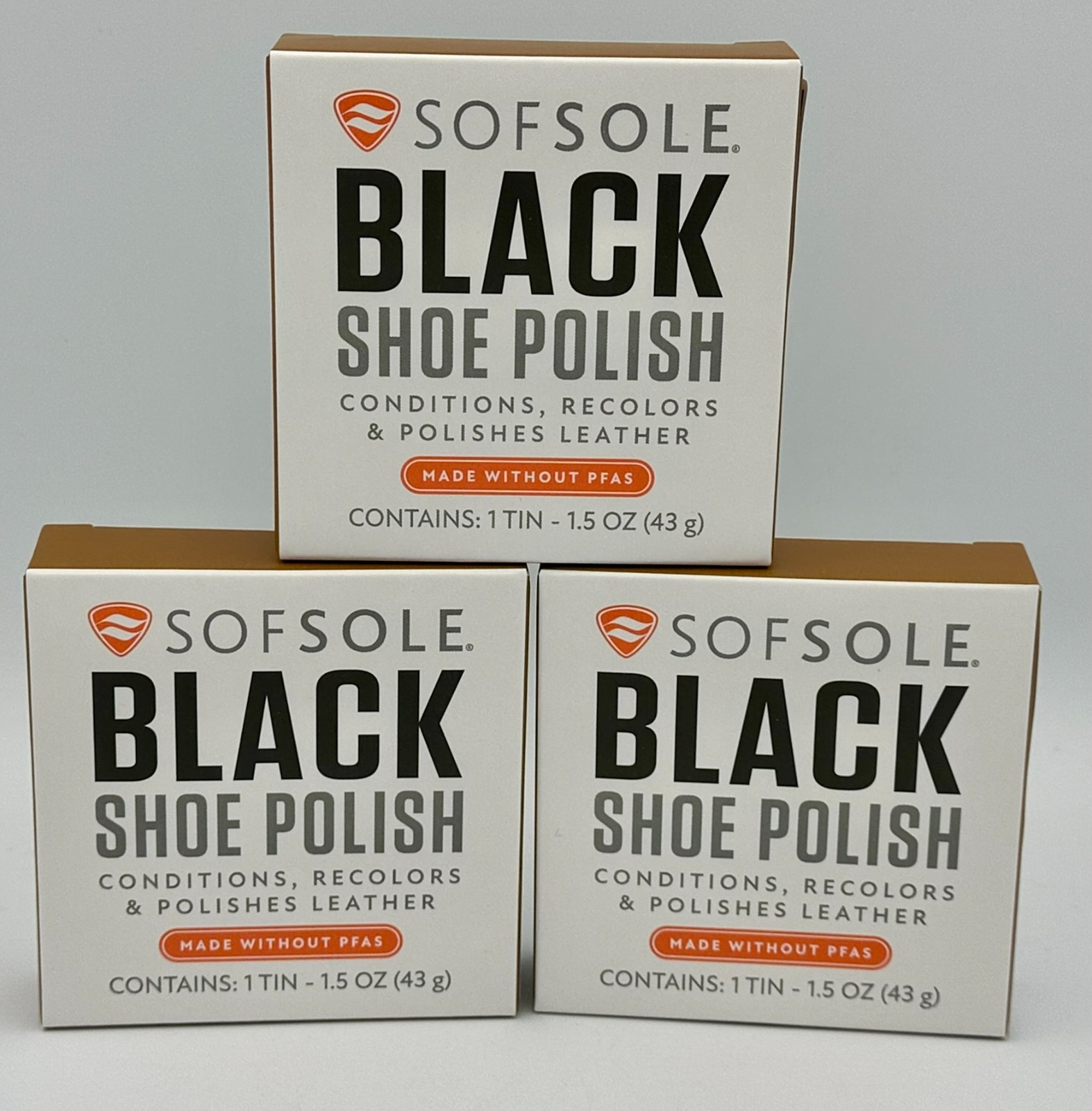 3 Pack Sof Sole BLACK SHOE POLISH RECOLORS POLISHES LEATHER Care Protects 82133