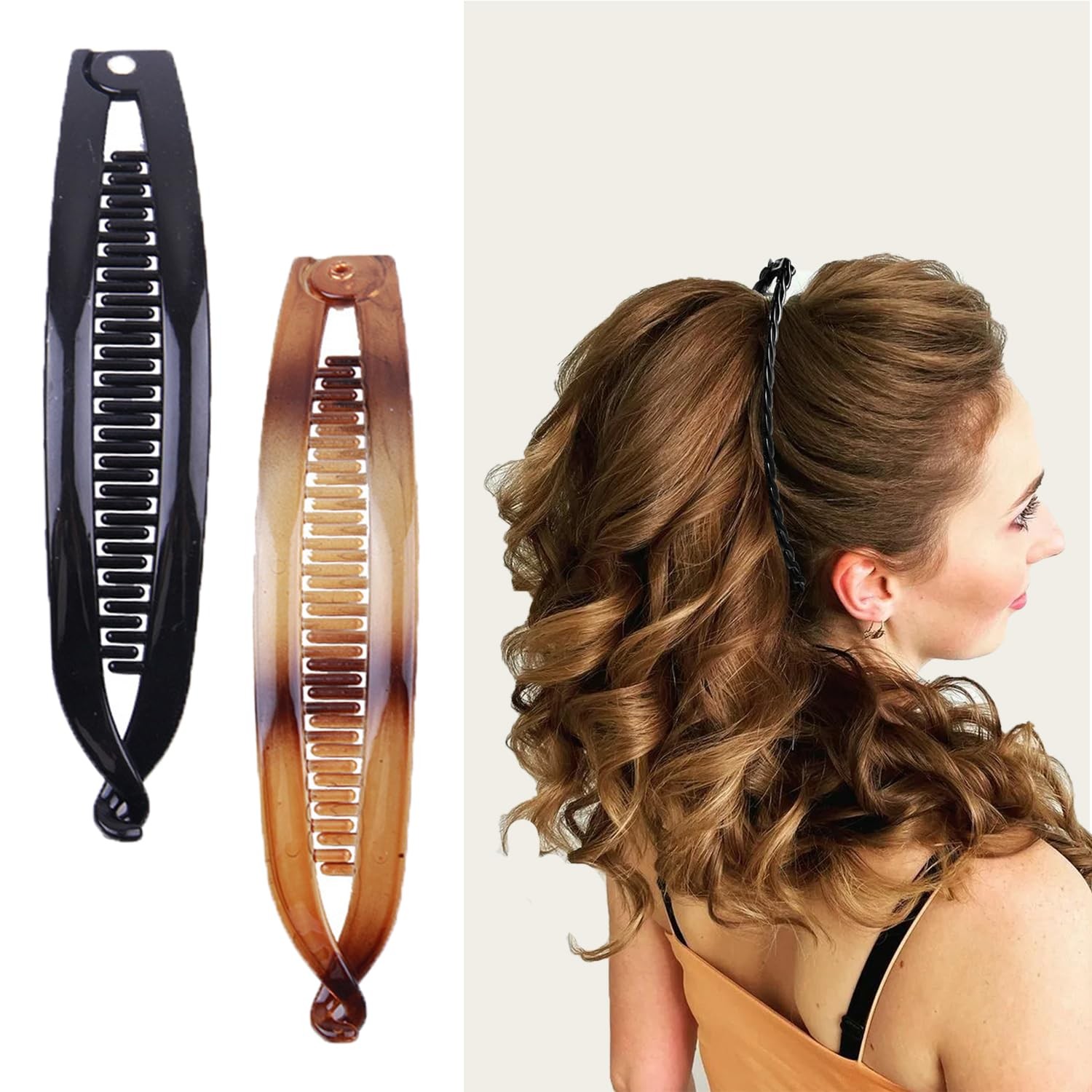 2PCS Large Curvy Hair Claw Banana Clip Vintage Simple Hair Claw Hair Accessories