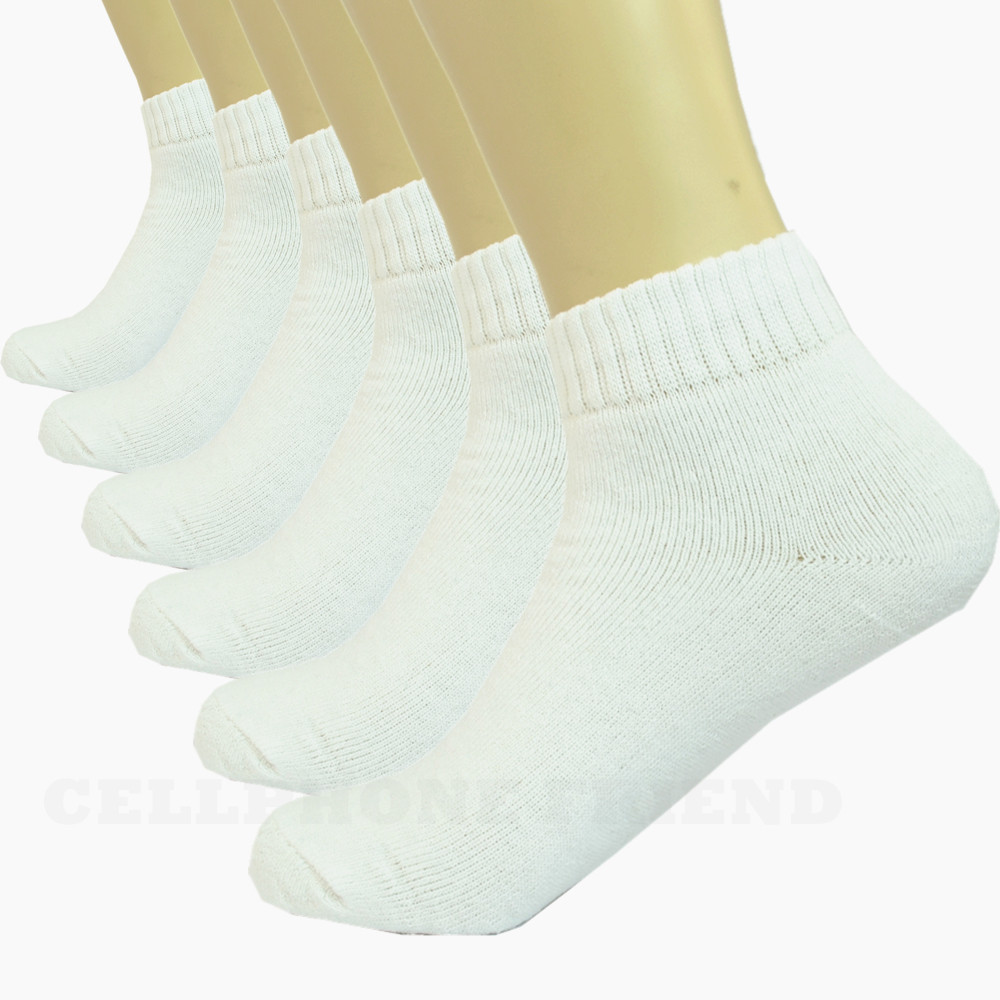 White 6 Pairs Mens Ankle Quarter Crew Sports Socks Cotton Low Cut Size 10-13