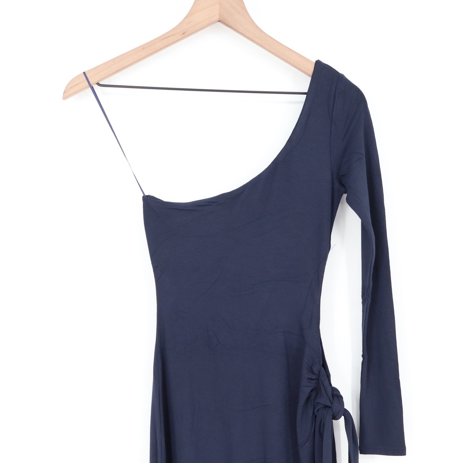 Naked Wardrobe Navy Blue One Shoulder Maxi Dress Small Side Slit Tie