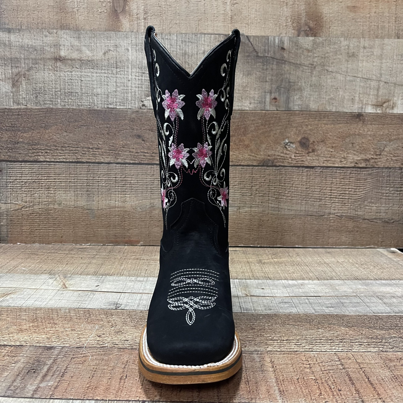 Women’s Western Rodeo Square Toe Cowgirl Boots Pink Flowers Nobuck Flor Rosa 804