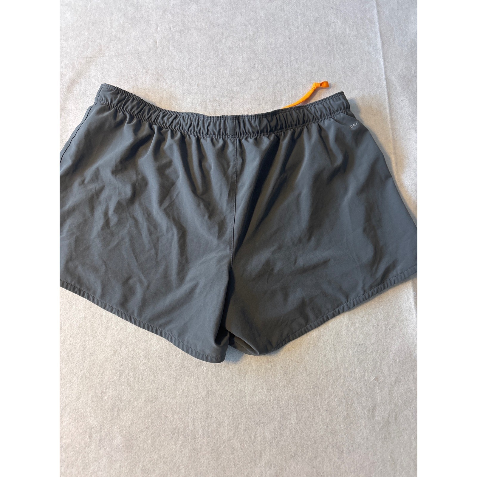 Nike Mens Dri-FIT Running Shorts Charcoal Grey Orange XL Just Do It Waistband